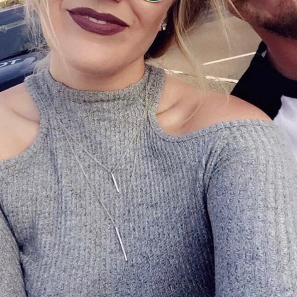 Don’t Ask Why Long Sleeve Gray Cutout Top